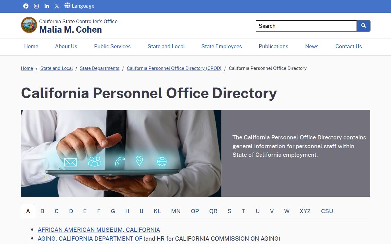 Cerritos people search California personnel directory