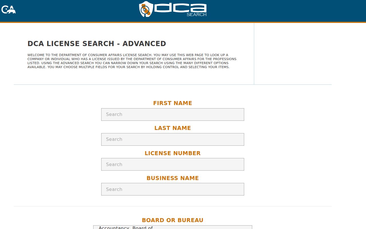 Cerritos people directories California DCA license search