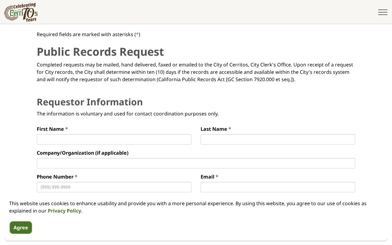 Cerritos public records online request form