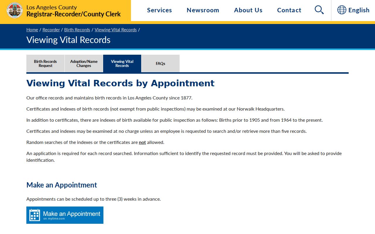 Cerritos public records LA County vital index viewing