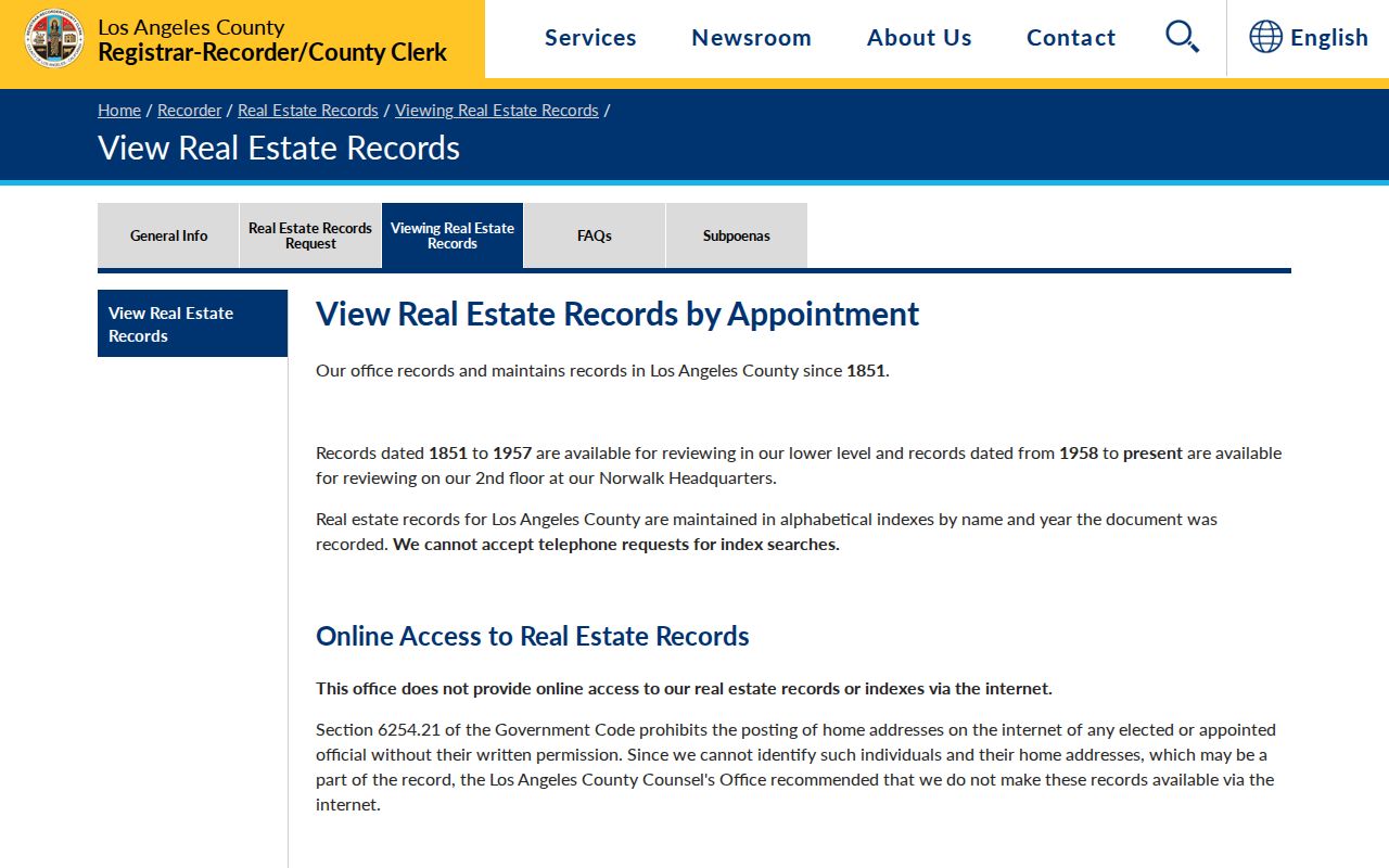 Cerritos public records LA County recorder viewing rules