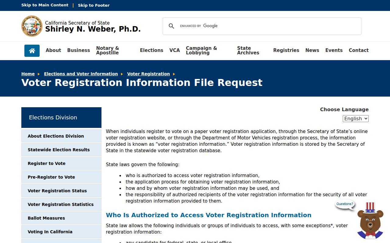 Cerritos voter registration records California voter file request